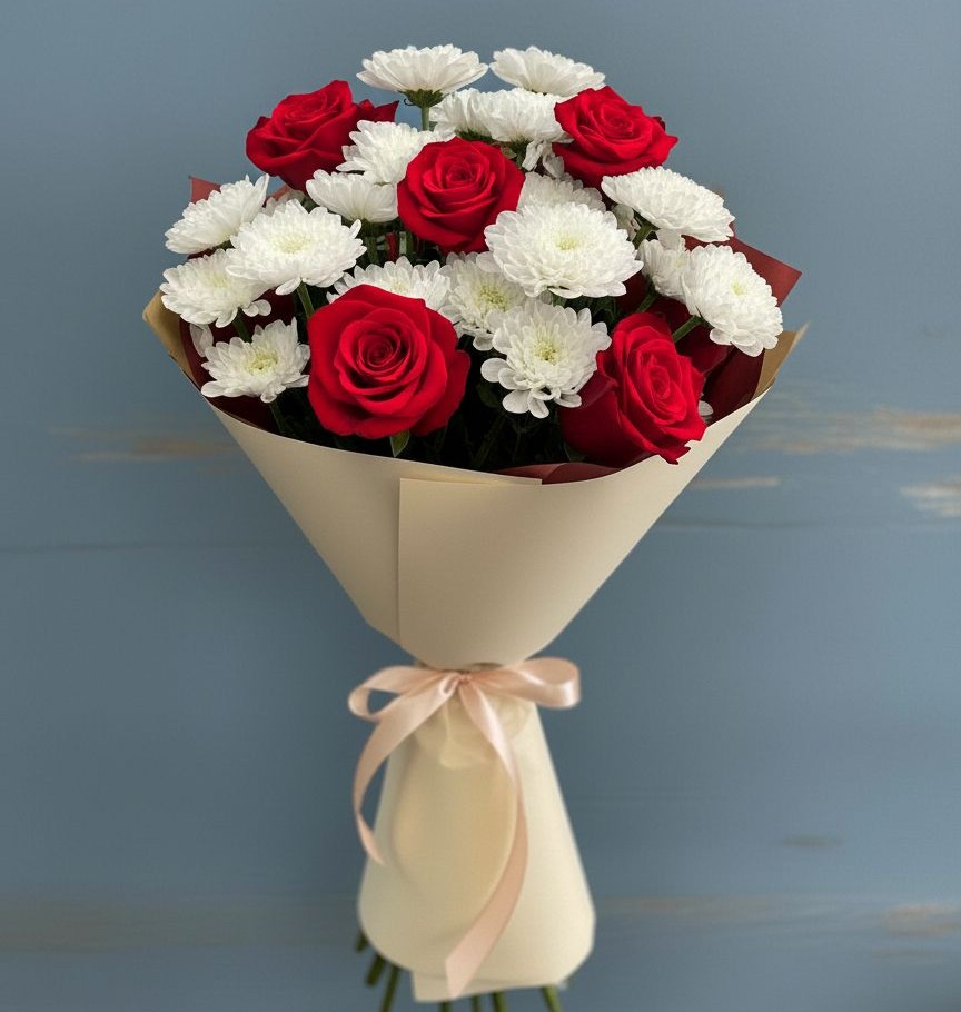 Букет цветов из: Розы и Хризантемы в Середниково