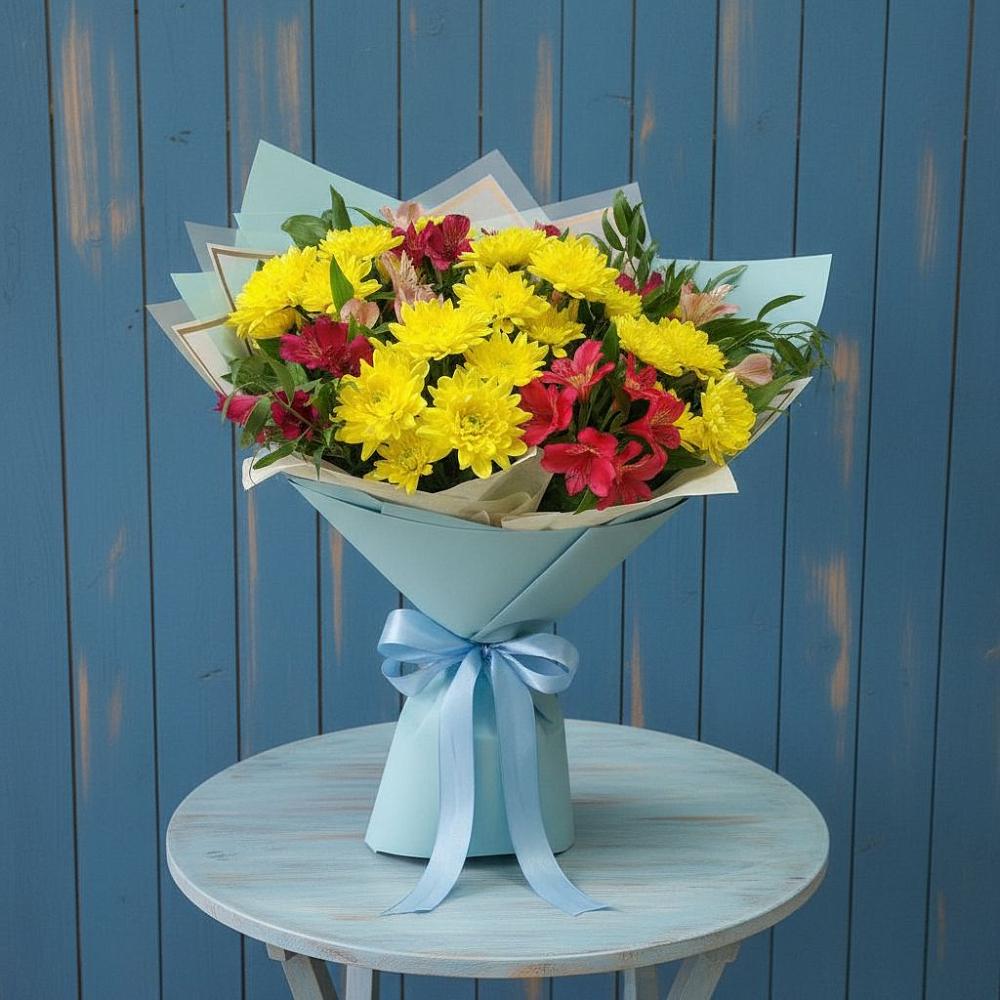 Букет цветов из: Альстромерии и Хризантемы в Середниково