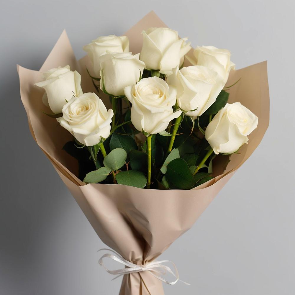 Букет 9 Белых роз Эдлесс Лав в Середниково