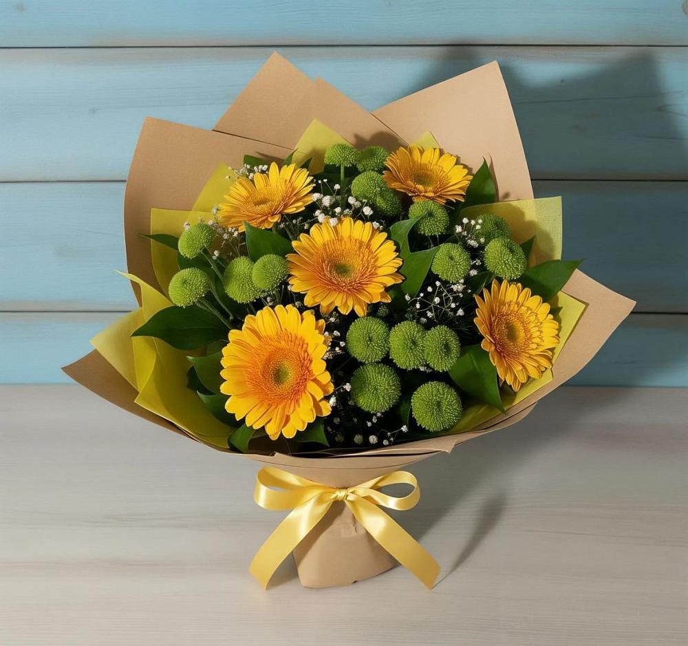 Букет цветов из: Герберы и Хризантемы в Середниково