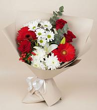 Букет цветов из:  Розы, Хризантемы, Герберы и Лилии в Середниково