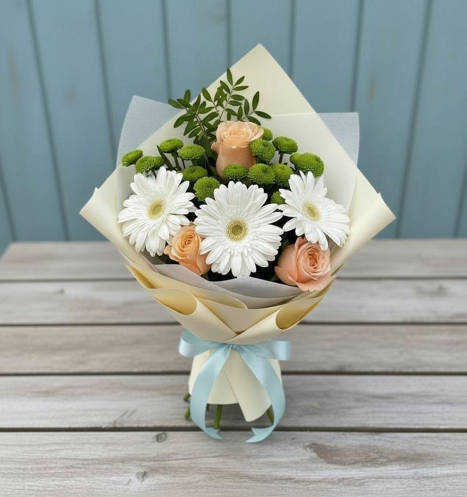 Букет цветов из: Герберы, Розы и Хризантемы в Середниково