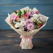 Букет цветов из:  Хризантемы, Альстромерии и Розы в Середниково