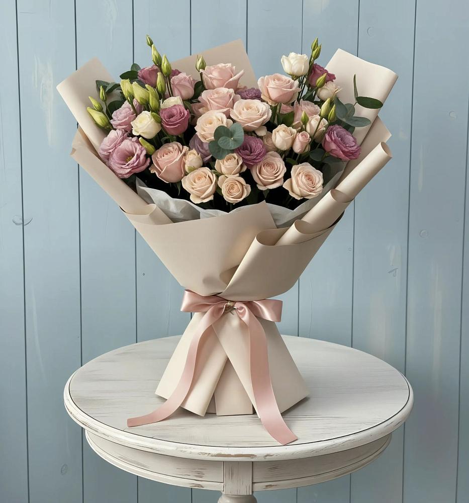 Букет цветов из: Розы и Лизиантусы в Середниково