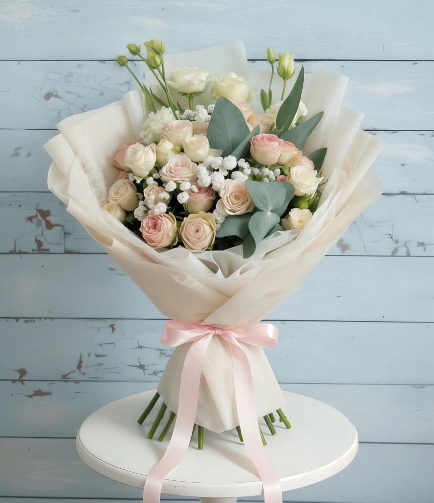 Букет цветов из: Розы и Лизиантусы в Середниково