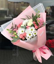 Букет цветов из:  Розы, Лизиантусы и Хризантемы в Середниково