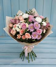 Букет цветов из:  Хризантемы, Розы и Альстромерии в Середниково