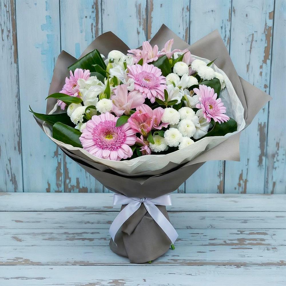 Букет цветов из: Герберы, Альстромерии и Хризантемы в Середниково